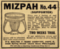 This Mizpah supporter ad, from a 1922 magazine, appeared in the A&E documentary Unmentionables