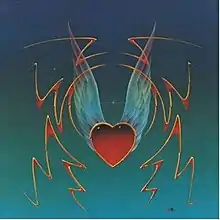 A heart with wings, surrounded by a few wavy lines