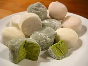 Mochi ice cream is a Japanese confection made from mochi (pounded sticky rice) with an ice cream filling.