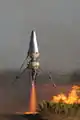 The Mod rocket with an early nose cone, hovering in free flight