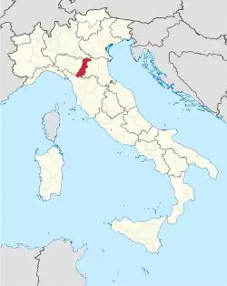 Map highlighting the location of the province of Modena in Italy