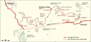 The winding inefficiency of the outdoor Rollins Pass rail route is brought into sharp contrast when compared with the direct, weather-agnostic Moffat Tunnel route. The Moffat Tunnel eliminated 10,800 degrees of curvature along the Rollins Pass route..mw-parser-output cite.citation{font-style:inherit;word-wrap:break-word}.mw-parser-output .citation q{quotes:"\"""\"""'""'"}.mw-parser-output .citation:target{background-color:rgba(0,127,255,0.133)}.mw-parser-output .id-lock-free a,.mw-parser-output .citation .cs1-lock-free a{background:url("//upload.wikimedia.org/wikipedia/commons/6/65/Lock-green.svg")right 0.1em center/9px no-repeat}.mw-parser-output .id-lock-limited a,.mw-parser-output .id-lock-registration a,.mw-parser-output .citation .cs1-lock-limited a,.mw-parser-output .citation .cs1-lock-registration a{background:url("//upload.wikimedia.org/wikipedia/commons/d/d6/Lock-gray-alt-2.svg")right 0.1em center/9px no-repeat}.mw-parser-output .id-lock-subscription a,.mw-parser-output .citation .cs1-lock-subscription a{background:url("//upload.wikimedia.org/wikipedia/commons/a/aa/Lock-red-alt-2.svg")right 0.1em center/9px no-repeat}.mw-parser-output .cs1-ws-icon a{background:url("//upload.wikimedia.org/wikipedia/commons/4/4c/Wikisource-logo.svg")right 0.1em center/12px no-repeat}.mw-parser-output .cs1-code{color:inherit;background:inherit;border:none;padding:inherit}.mw-parser-output .cs1-hidden-error{display:none;color:#d33}.mw-parser-output .cs1-visible-error{color:#d33}.mw-parser-output .cs1-maint{display:none;color:#3a3;margin-left:0.3em}.mw-parser-output .cs1-format{font-size:95%}.mw-parser-output .cs1-kern-left{padding-left:0.2em}.mw-parser-output .cs1-kern-right{padding-right:0.2em}.mw-parser-output .citation .mw-selflink{font-weight:inherit}"Craig Empire January 18, 1928 — Colorado Historic Newspapers Collection". Coloradohistoricnewspapers.org.