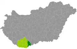 Mohács District within Hungary and Baranya County.