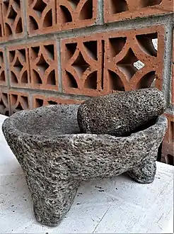 Well used tripod molcajete, origin unknown.