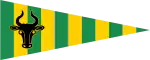 Triangular flag with aurochs head and stripes
