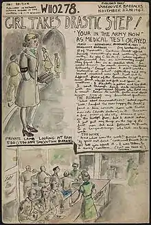 Molly Lamb enters the Army. Hand drawn page from her World War II diary. Dated: November 22, 1942.