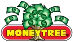 A tree with paper money as leaves with the logo stating, "Moneytree."