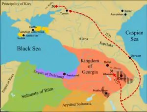 Mongol invasion of Georgia in 1221 and the Battle of the Kalka River in 1223