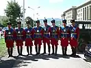 Mongolian State Honor Guard personnel in traditional uniform during the 800th anniversary of the founding of the Mongolian Empire by Genghis Khan in 2006.