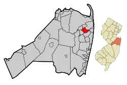 Map of Little Silver in Monmouth County. Inset: Location of Monmouth County highlighted in the State of New Jersey.
