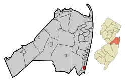 Map of Sea Girt in Monmouth County. Inset: Location of Monmouth County highlighted in the State of New Jersey.