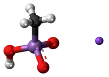 Ball-and-stick model of the monosodium methyl arsenate molecule