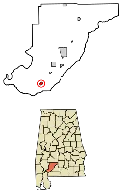 Location of Uriah in Monroe County, Alabama.