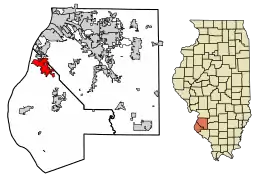 Location of Columbia in Monroe County, Illinois.