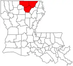 Map of Monroe, Louisiana metropolitan area highlighted in red