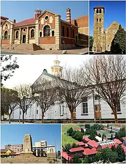 From top, left to right: Old Post Office, St Michael and All Angels Church, Old Magistrates Office, Boksburg War Memorial, Boksburg High School