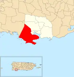 Location of Montalva within the municipality of Guánica shown in red