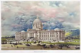 The winning competition design was from 1896 for the planned Montana State Capitol in Helena by George R. Mann, became the model for the Arkansas State Capitol.