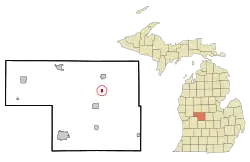 Location of McBride within Moncalm County, Michigan