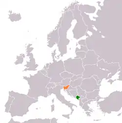Map indicating locations of Montenegro and Slovenia