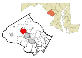 Location of Germantown in Montgomery County and the U.S. state of Maryland