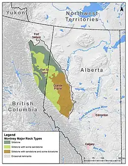 Generalized map showing the location of the Montney Formation.