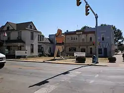 Small town with indian statue