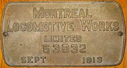 Montreal Locomotive Works builder's plate