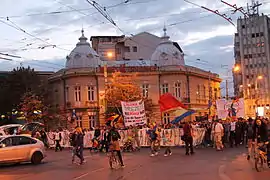 Column of protesters on Carol Boulevard, Bucharest, on 22 September