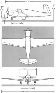 3-view line drawing of the Mooney M20C Ranger