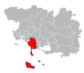 Location of the canton of Quiberon within Morbihan