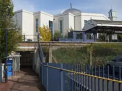 View of the main mosque from the entrance of Morden South Railway Station