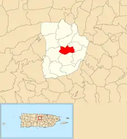 Location of Morovis Sud within the municipality of Morovis shown in red