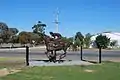 A statue of a racehorse built out of scrap metal by local artist Andrew Whitehead