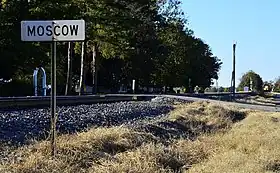 Railway sign in Moscow, Arkansas