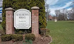 A sign at the front of the Moses Brown School