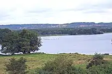 The lake of Mossø seen from the southwest at Klostermølle; in the distance is Gammel Rye.