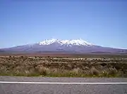 The active stratovolcano Mount Ruapehu is the apex of North Island of New Zealand.