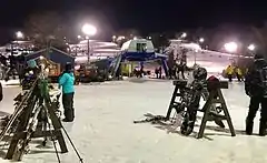 Mount Southington's Stardust, Avalanche and Thunderbolt ski lifts and trails lit at night