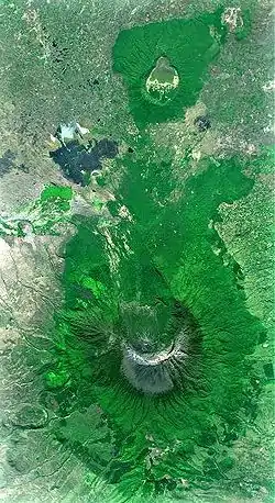 Mount Meru and the Ngurdoto Crater (image top) from space.