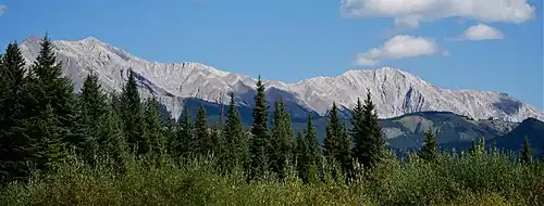 Mt. Head (left) with Holy Cross Mountain (right) from Highwood Valley