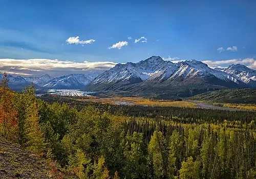 Mount Wickersham and Matanuska Glacier from mile 101 of the highway