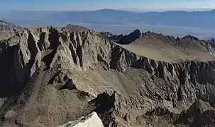 Mount Russell (left) and Mt. Carillon (right) from the summit of Mount Whitney.