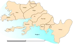 Location of Menteşe district within Muğla Province.