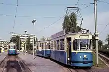 Two Class M trams in August 1974