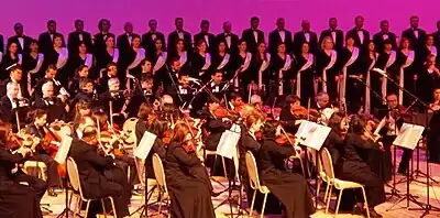 Performance of the Azerbaijan State Choir Capella accompanied by the Azerbaijan State Symphony Orchestra at International World of Mugam Festival.