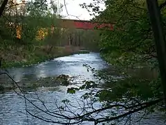 Mouth of the Chemnitz near the bridge Muldentalbahn at Wechselburg in May 2016