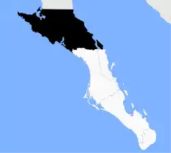 Location of Mulegé in Baja California Sur.