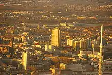 Elevated view of Mulhouse city centre at sunset