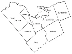 Municipal Boundaries of the former Regional Municipality of Ottawa-Carleton.